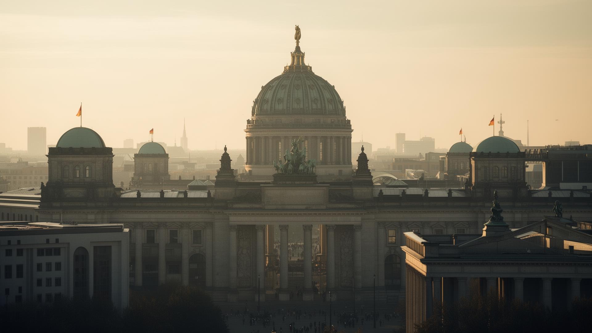 Mitte, Spree, Reichstagskuppel im Morgenlicht.